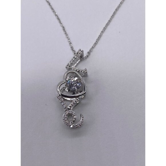Women’s Love Cubic Zircon Necklace Sliver Tone - Picture 14 of 14